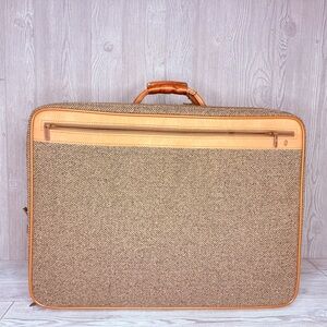 Vintage Hartman leather tweed damask travel luggage suitcase travel zip bag tote